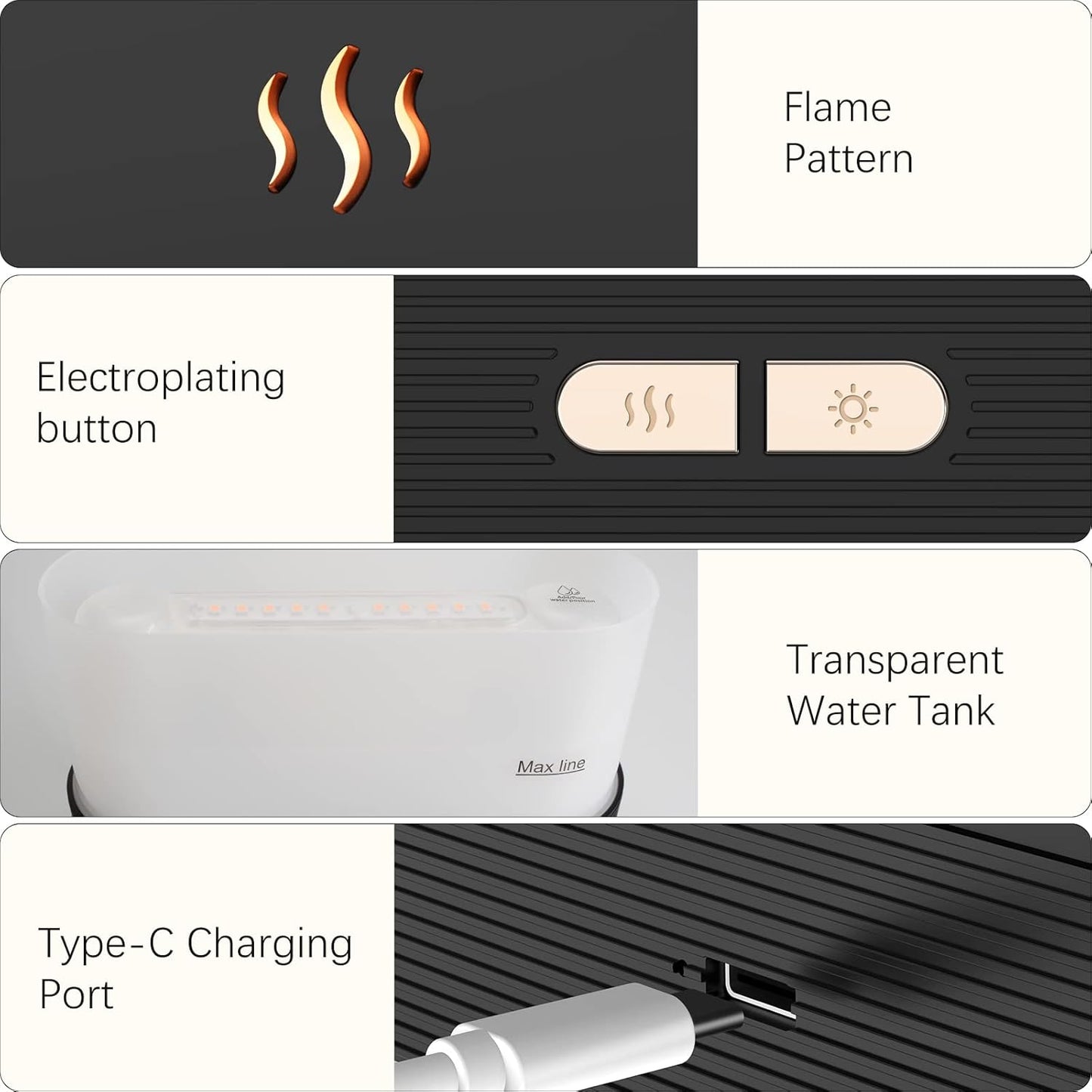 Jeebel Aroma Diffuser Mit Flammen Effekt - Diffusor Für Ätherische Öle Mit Ultraschall Vernebler, Wasserlose Abschaltautomatik - 180Ml Mini Luftbefeuchter Für Aromatherapie Im Schlafzimmer, Büro