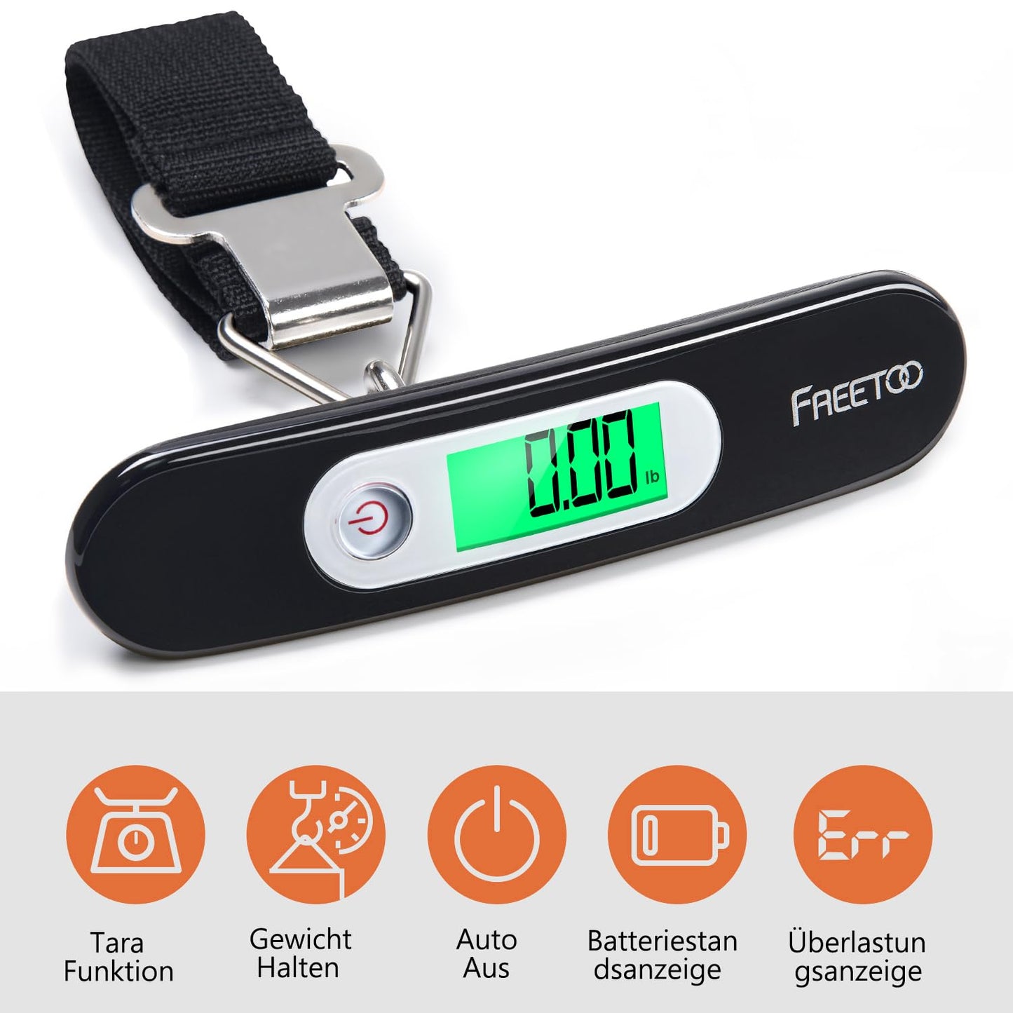 Gepäckwaage Tragbare Digitale Kofferwaage Lcd-Anzeige Mit Hintergrundbeleuchtung Tara-Funktion Praktisch Für Reisen/Familienleben Bis 50KG (Schwarz)