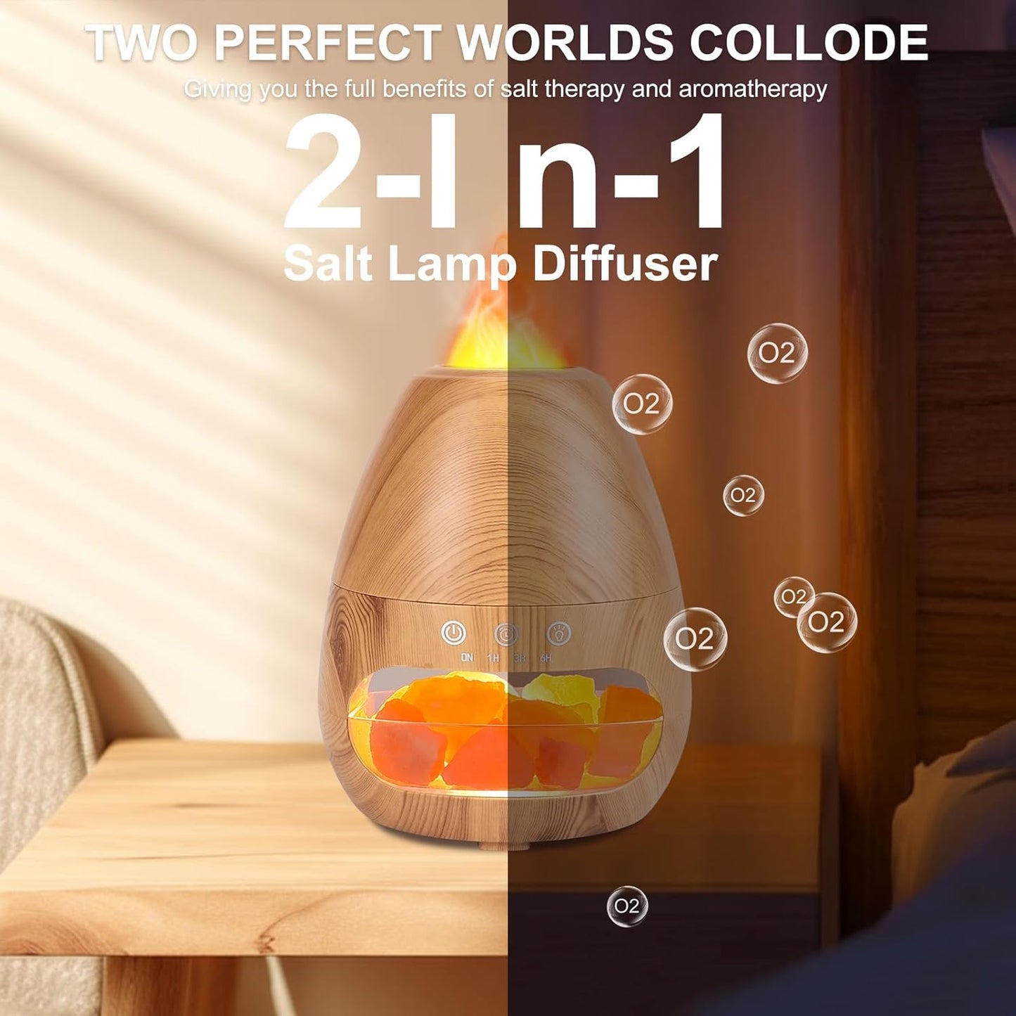 2-In-1 Aroma Diffuser & Salt Range Pakistan Leuchte, Aroma Diffuser Mit Flammen Effekt, 200 Ml Befeuchter, Diffusor Für Ätherische Öle, Aromatherapie Düfte Luftbefeuchter Mit 2-Helligkeit