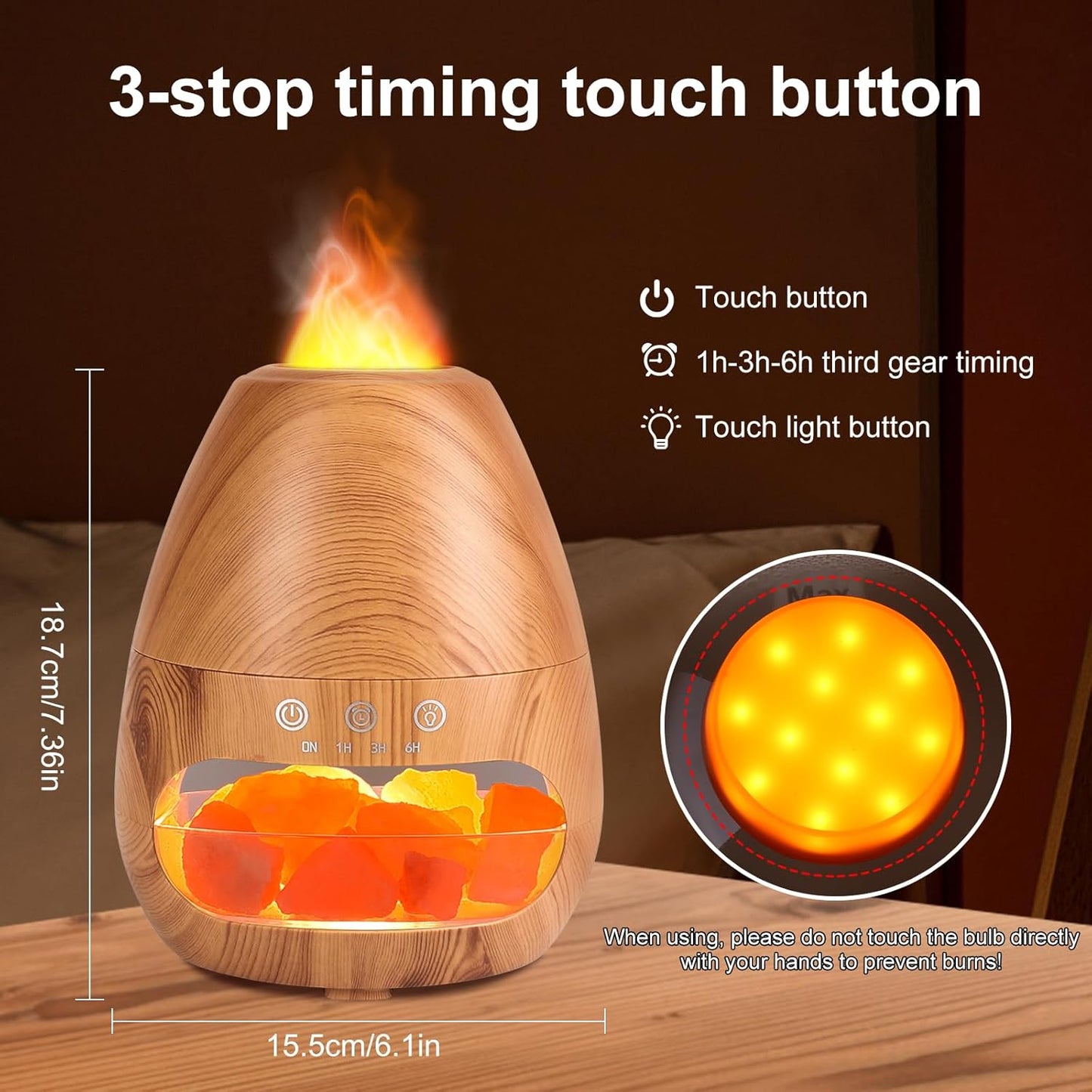 2-In-1 Aroma Diffuser & Salt Range Pakistan Leuchte, Aroma Diffuser Mit Flammen Effekt, 200 Ml Befeuchter, Diffusor Für Ätherische Öle, Aromatherapie Düfte Luftbefeuchter Mit 2-Helligkeit