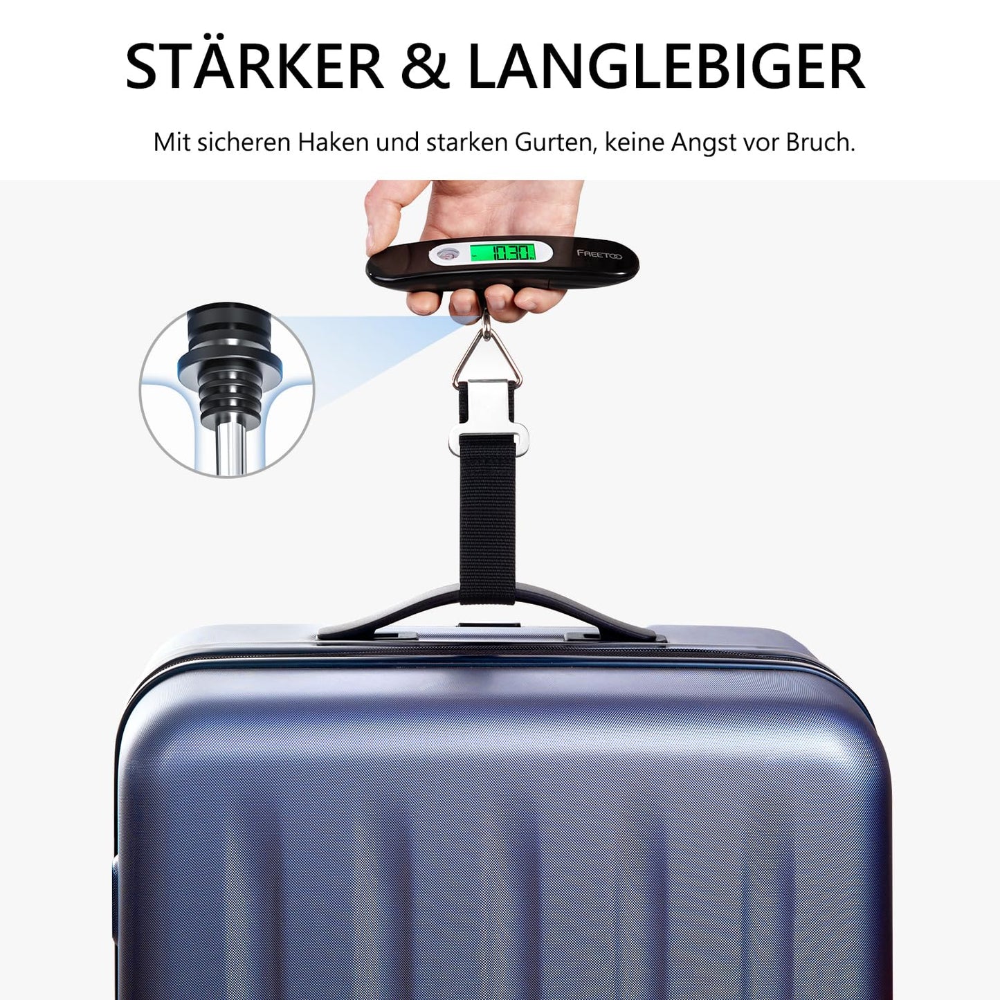 Gepäckwaage Tragbare Digitale Kofferwaage Lcd-Anzeige Mit Hintergrundbeleuchtung Tara-Funktion Praktisch Für Reisen/Familienleben Bis 50KG (Schwarz)