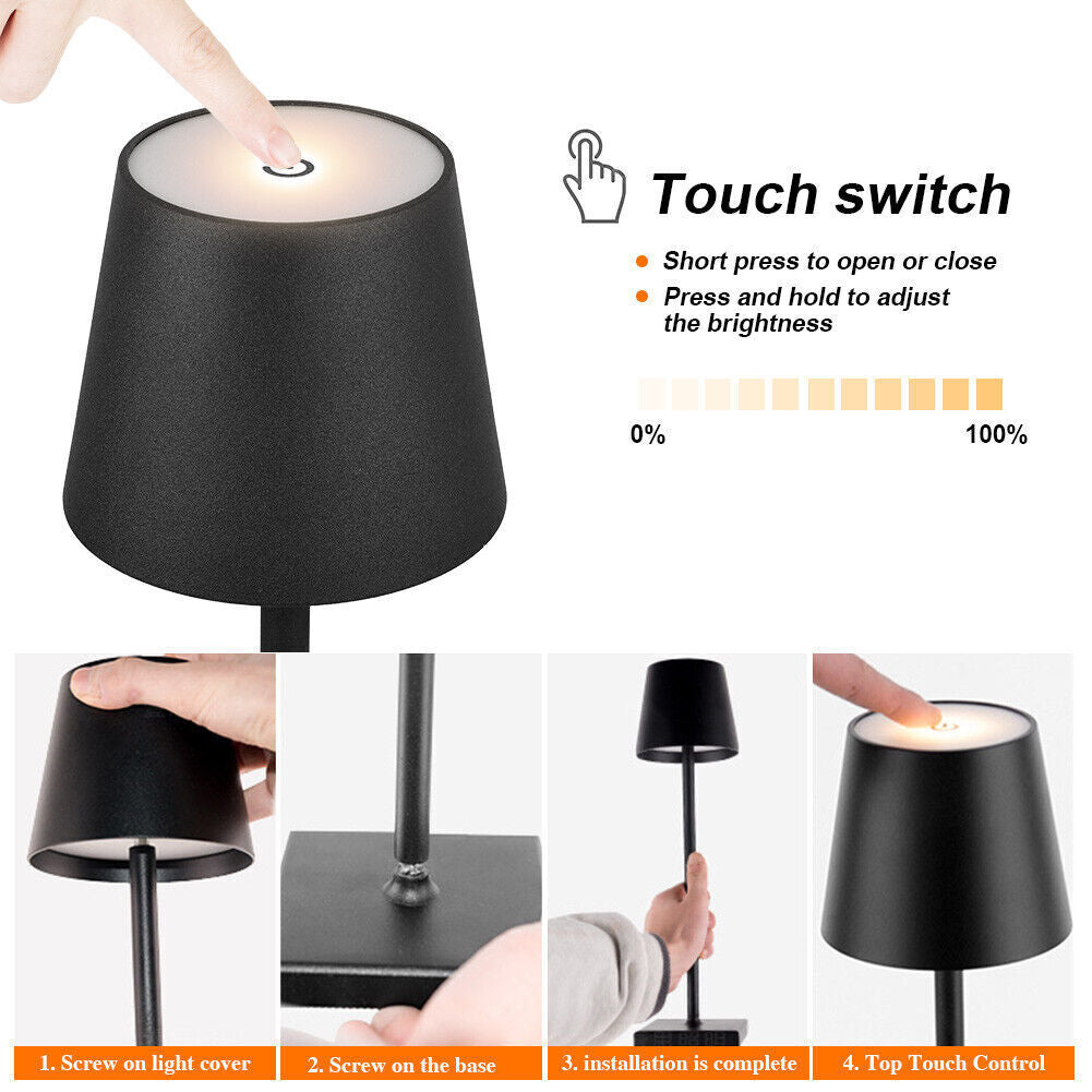 DIMMBAR LED AKKU TISCHLEUCHTE TISCHLAMPE LED LAMPE USB-NACHTTISCHLAMPEN