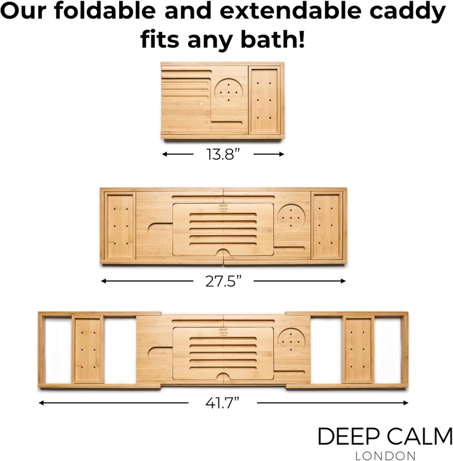 Badewannenablage - Verstellbares Bambus-Badewannenbrett - Rutschfeste Badewannenablage Passend Für Die Meisten Badewannen - Hält Buch, Ipad, Telefon, Glas, Kerze (Natural)