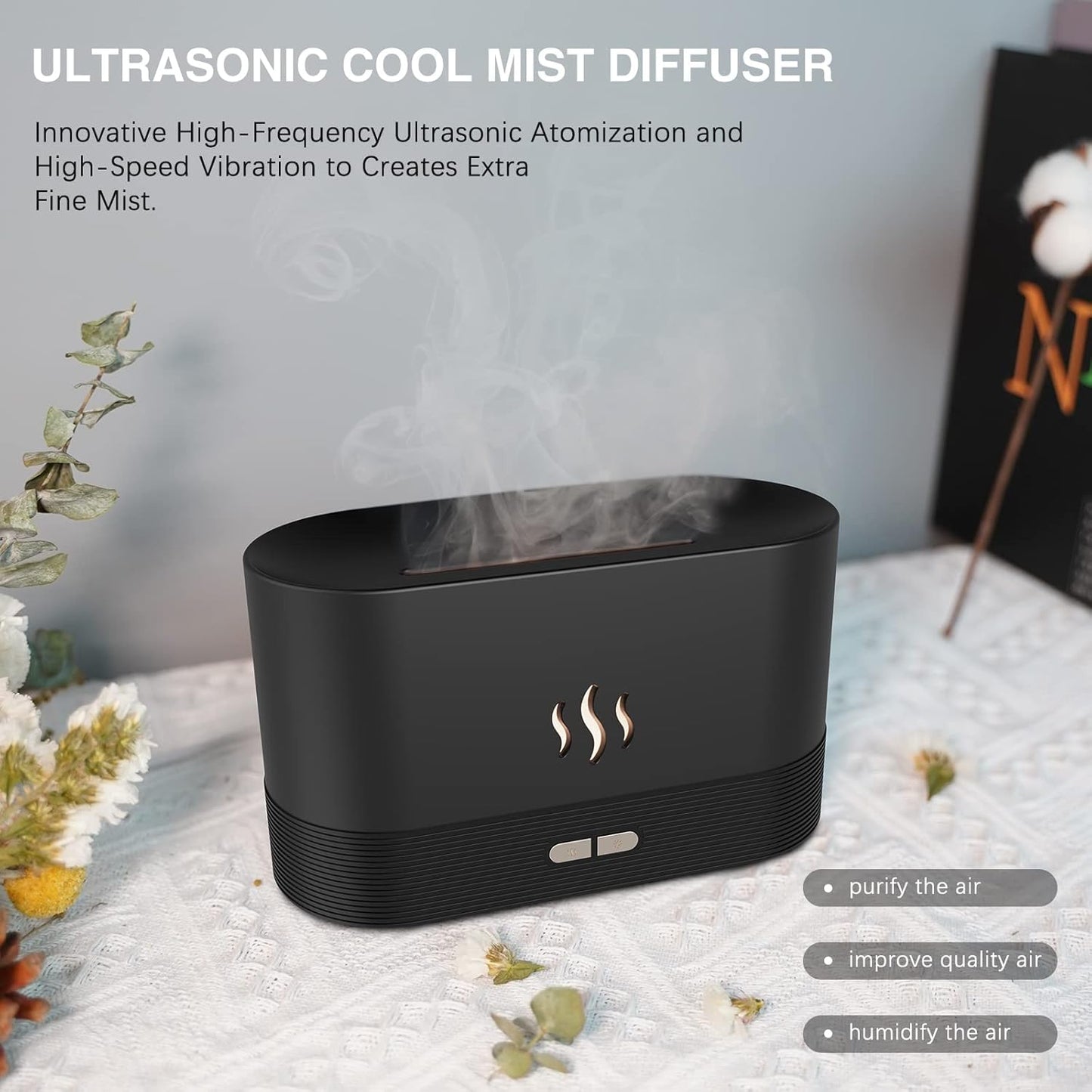 Jeebel Aroma Diffuser Mit Flammen Effekt - Diffusor Für Ätherische Öle Mit Ultraschall Vernebler, Wasserlose Abschaltautomatik - 180Ml Mini Luftbefeuchter Für Aromatherapie Im Schlafzimmer, Büro