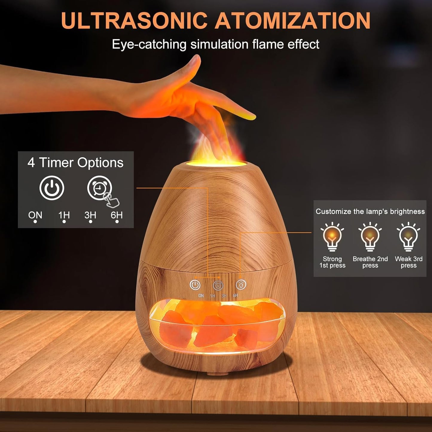 2-In-1 Aroma Diffuser & Salt Range Pakistan Leuchte, Aroma Diffuser Mit Flammen Effekt, 200 Ml Befeuchter, Diffusor Für Ätherische Öle, Aromatherapie Düfte Luftbefeuchter Mit 2-Helligkeit