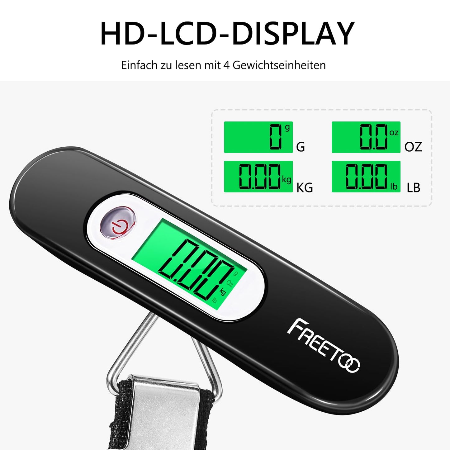 Gepäckwaage Tragbare Digitale Kofferwaage Lcd-Anzeige Mit Hintergrundbeleuchtung Tara-Funktion Praktisch Für Reisen/Familienleben Bis 50KG (Schwarz)