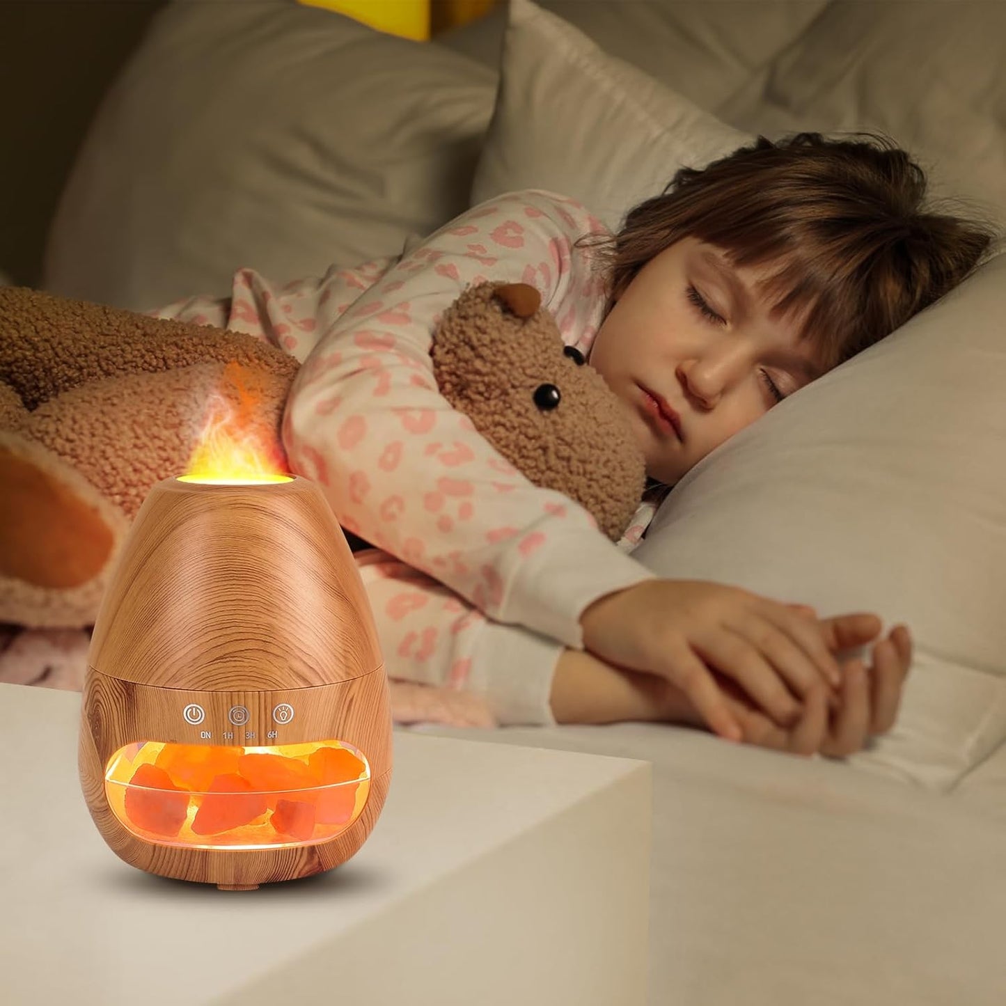 2-In-1 Aroma Diffuser & Salt Range Pakistan Leuchte, Aroma Diffuser Mit Flammen Effekt, 200 Ml Befeuchter, Diffusor Für Ätherische Öle, Aromatherapie Düfte Luftbefeuchter Mit 2-Helligkeit