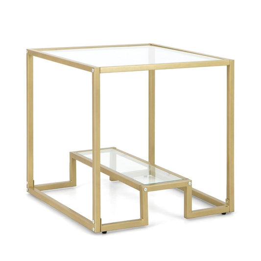 Beistelltisch Mit Glas Tischplatte & Metallrahmen Quadratisch 56 X 56 X 56,5 Cm Gold