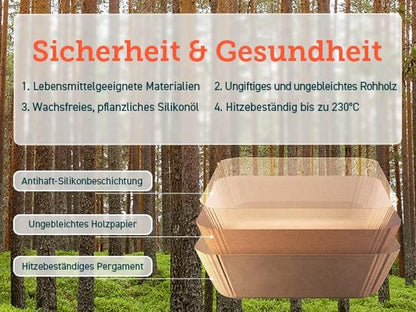 Cosori Backpapier Für Heißluftfritteuse XXL 4-7,3 L, 100 Stück 20 Cm, Ungebleichtes Airfryer Zubehör, Antihaftbeschichtete Einwegschalen, Pergamentpapier, Kompatibel Mit Gängigen Heißluftfritteusen
