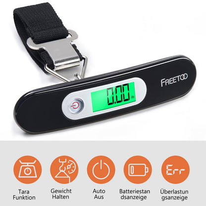 Gepäckwaage Tragbare Digitale Kofferwaage Lcd-Anzeige Mit Hintergrundbeleuchtung Tara-Funktion Praktisch Für Reisen/Familienleben Bis 50KG (Schwarz)