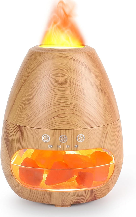 2-In-1 Aroma Diffuser & Salt Range Pakistan Leuchte,  Aroma Diffuser Mit Flammen Effekt, 200 Ml Befeuchter, Diffusor Für Ätherische Öle, Aromatherapie Düfte Luftbefeuchter Mit 2-Helligkeit