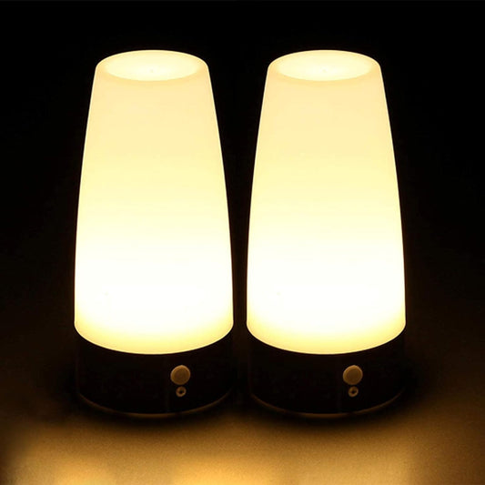 2Er Set LED Bewegungsmelder Tischleuchte Nachtlicht Led-Tischlampe Mit Kabellosem Pir-Bewegungssensor Verwenden 3X 1,5VAAA Batterie[Energieklasse A+] (Rund)