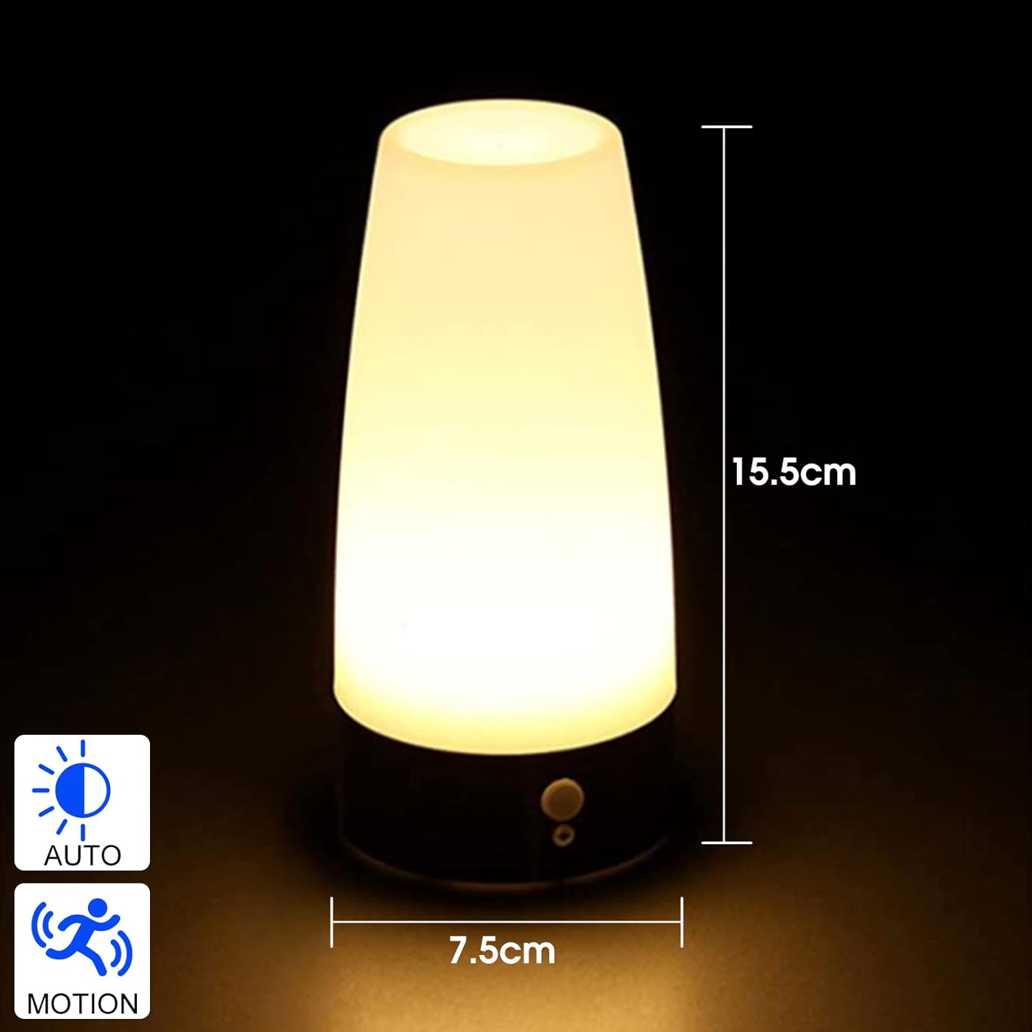 2Er Set LED Bewegungsmelder Tischleuchte Nachtlicht Led-Tischlampe Mit Kabellosem Pir-Bewegungssensor Verwenden 3X 1,5VAAA Batterie[Energieklasse A+] (Rund)