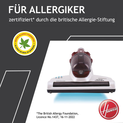 Hoover Ultra Vortex Milbensauger Mit Uv-Licht, Bekämpft Bettwanzen – Polsterreiniger Entfernt 99,9% Bakterien, Allergene, Staub-Milben – Matratzenreiniger Für Hygienische Reinigung, Für Allergiker
