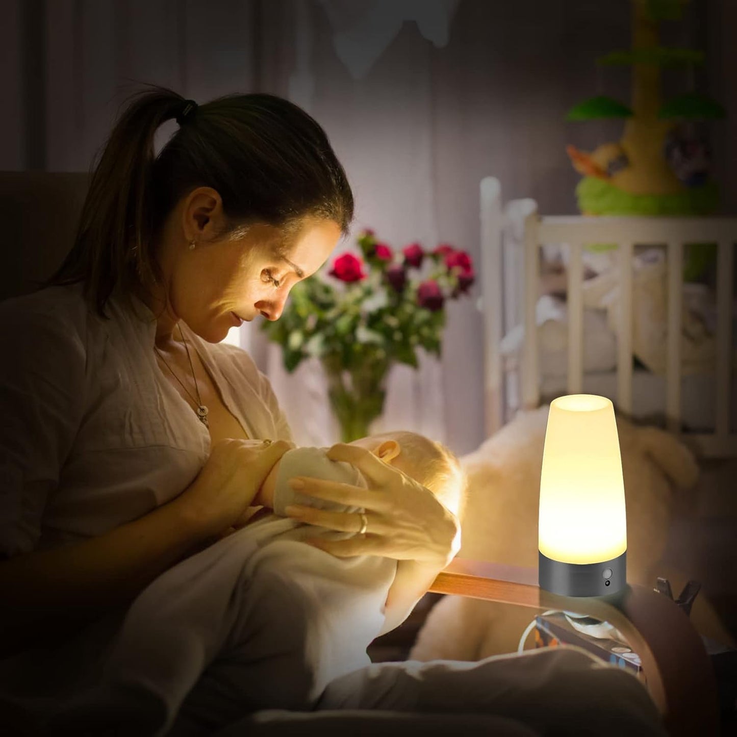 2Er Set LED Bewegungsmelder Tischleuchte Nachtlicht Led-Tischlampe Mit Kabellosem Pir-Bewegungssensor Verwenden 3X 1,5VAAA Batterie[Energieklasse A+] (Rund)