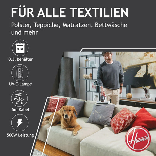 Hoover Ultra Vortex Milbensauger Mit Uv-Licht, Bekämpft Bettwanzen – Polsterreiniger Entfernt 99,9% Bakterien, Allergene, Staub-Milben – Matratzenreiniger Für Hygienische Reinigung, Für Allergiker