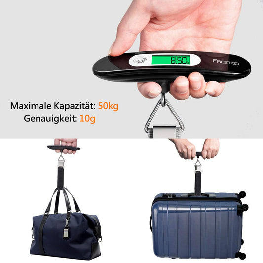 Gepäckwaage Tragbare Digitale Kofferwaage Lcd-Anzeige Mit Hintergrundbeleuchtung Tara-Funktion Praktisch Für Reisen/Familienleben Bis 50KG (Schwarz)