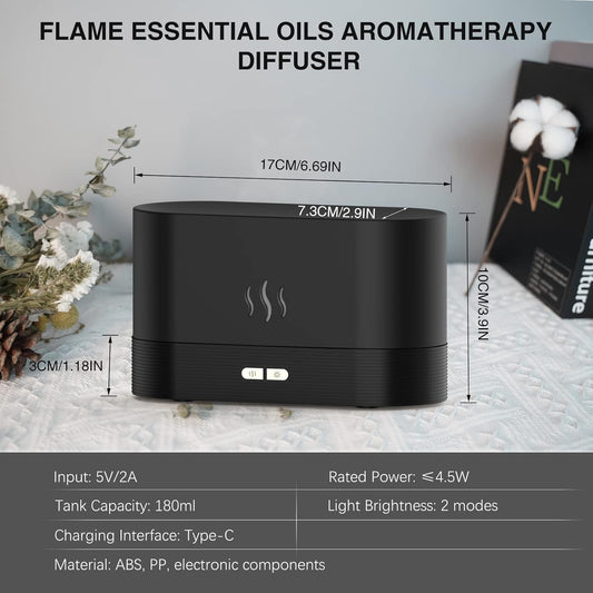 Jeebel Aroma Diffuser Mit Flammen Effekt - Diffusor Für Ätherische Öle Mit Ultraschall Vernebler, Wasserlose Abschaltautomatik - 180Ml Mini Luftbefeuchter Für Aromatherapie Im Schlafzimmer, Büro