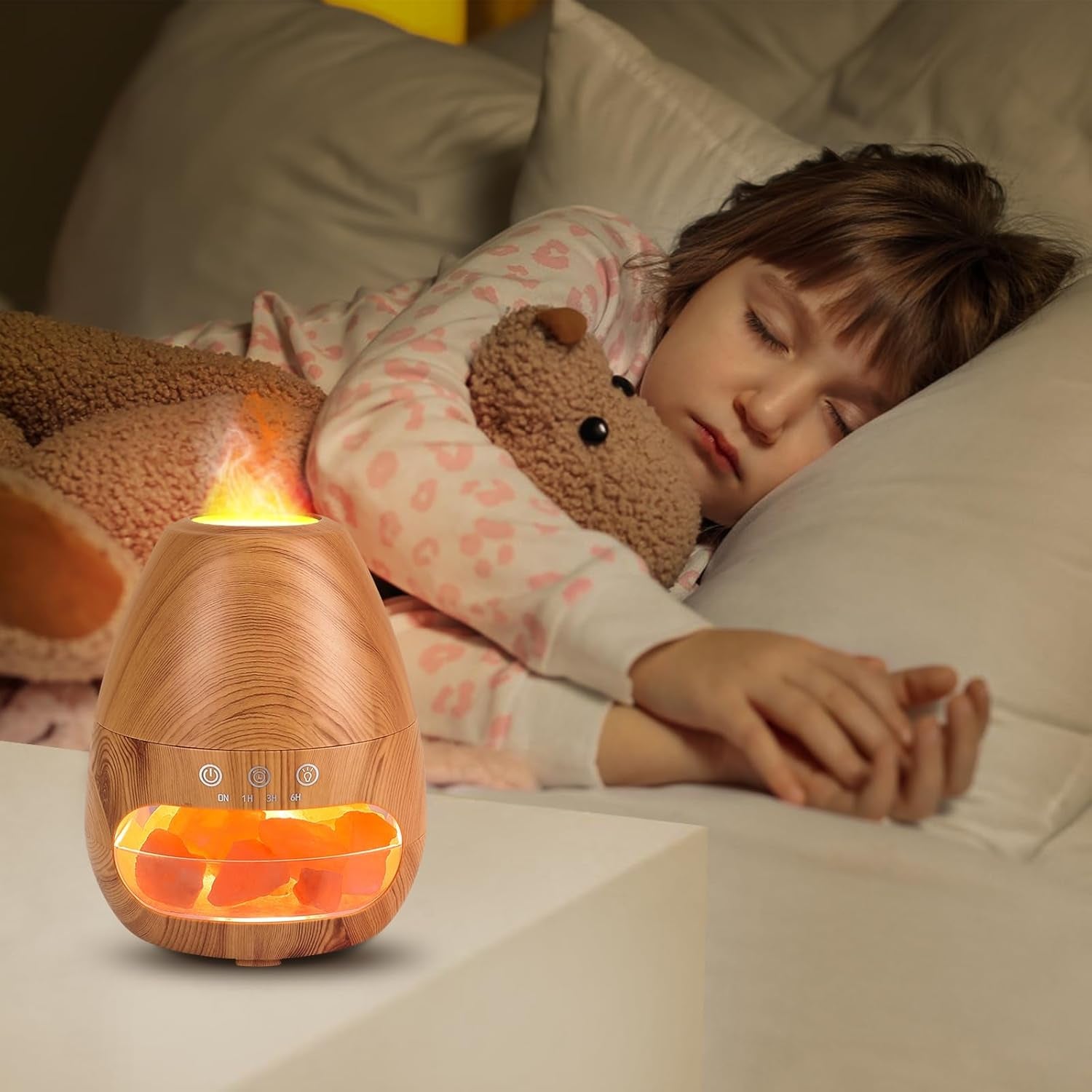 2-In-1 Aroma Diffuser & Salt Range Pakistan Leuchte,  Aroma Diffuser Mit Flammen Effekt, 200 Ml Befeuchter, Diffusor Für Ätherische Öle, Aromatherapie Düfte Luftbefeuchter Mit 2-Helligkeit
